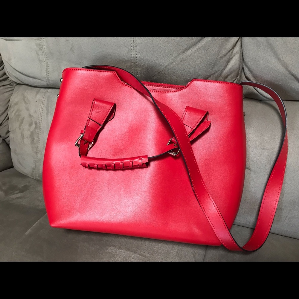 Red leather shopper bag